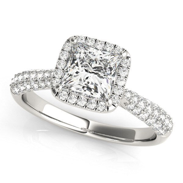 Size: 8.5 - 14k White Gold Halo Pave Band Diamond Engagement Ring (1 1/3 cttw)