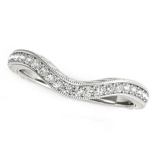 Size: 3 - 14k White Gold Milgrained Baroque Curved Diamond Wedding Ring (1/6 cttw)