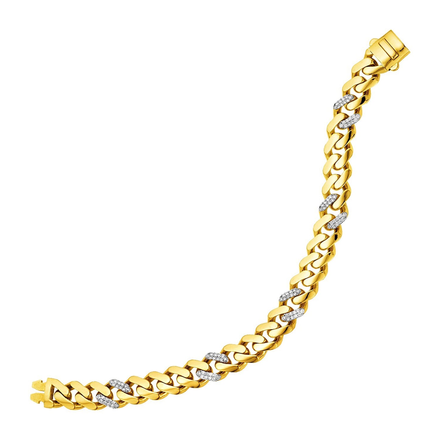 Size: 8'' - 14k Yellow Gold Polished Curb Chain Bracelet with Diamonds