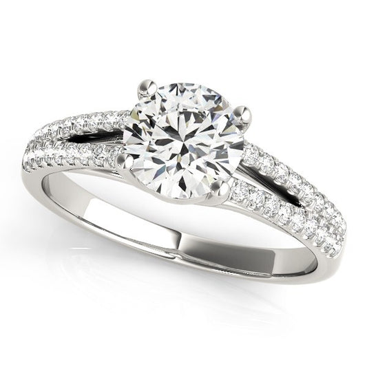 Size: 4 - 14k White Gold Split Shank Round Diamond Engagement Ring (1 1/8 cttw)