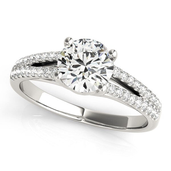 Size: 9 - 14k White Gold Split Shank Round Diamond Engagement Ring (1 1/8 cttw)