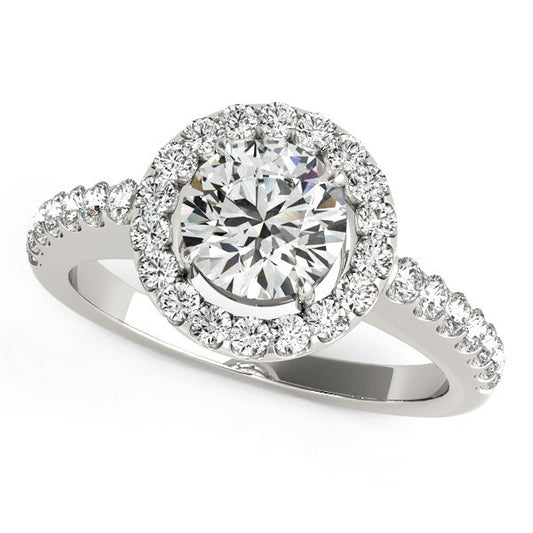 Size: 9 - 14k White Gold Classic with Pave Halo Diamond Engagement Ring (1 1/2 cttw)