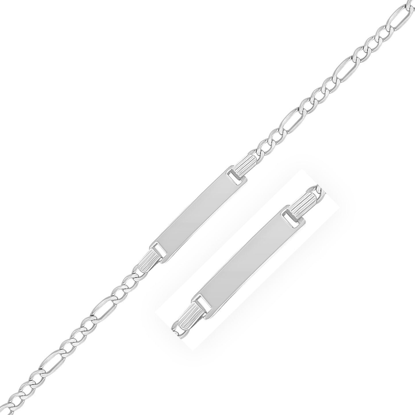 Size: 6'' - 14k White Gold Figaro Chain Fancy Children's ID Bracelet