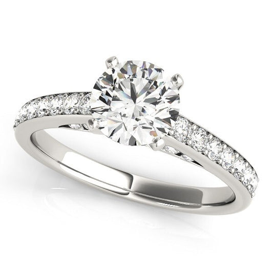 Size: 4 - 14k White Gold Single Row Prong Set Diamond Engagement Ring (1 3/8 cttw)