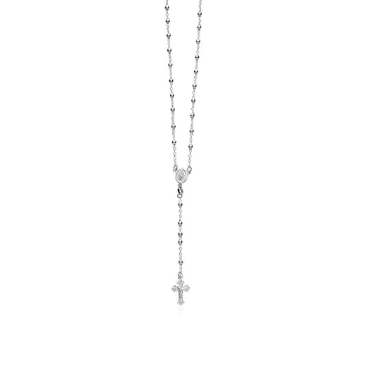 Size: 26'' - Fine Rosary Chain and Bead Necklace in Sterling Silver