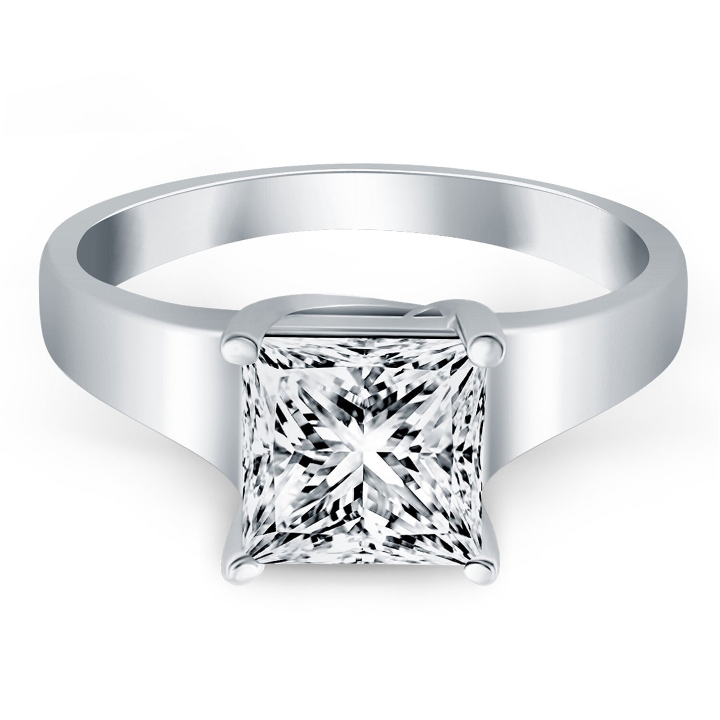 Size: 4.5 - 14k White Gold Princess Trellis Solitaire Engagement Ring Mounting