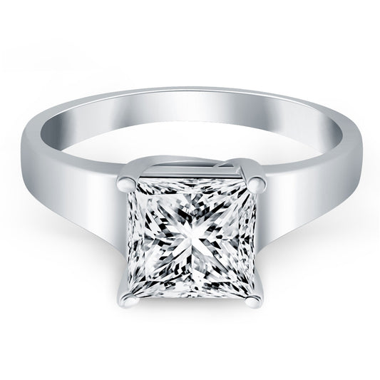 Size: 4 - 14k White Gold Princess Trellis Solitaire Engagement Ring Mounting