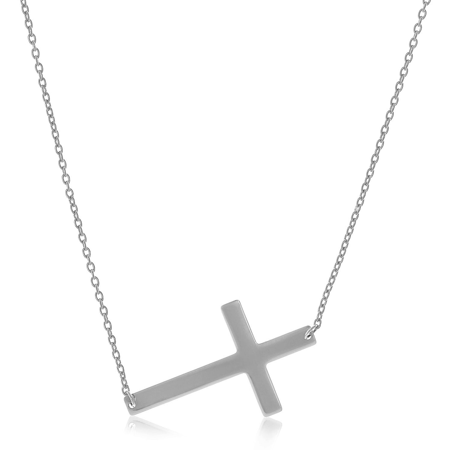 Size: 18'' - 14k White Gold Plain Cross Motif Necklace