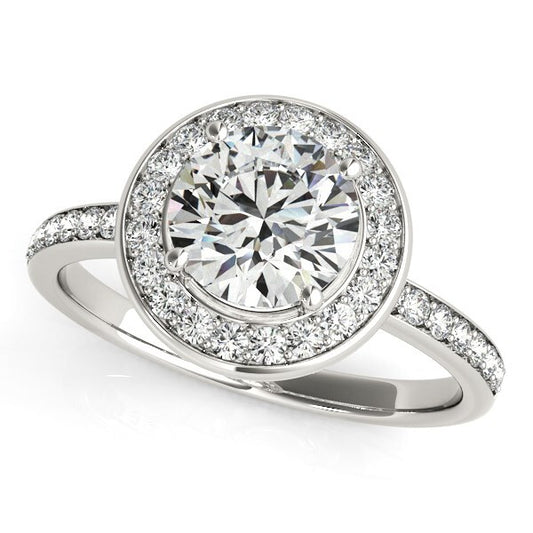 Size: 8.5 - 14k White Gold Round Halo Diamond Engagement Ring (1 1/2 cttw)