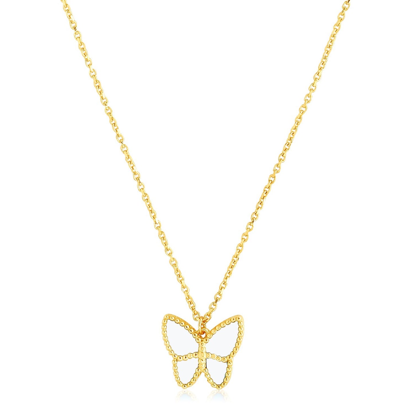 Size: 18'' - 14k Yellow Gold High Polish Butterfly Peral Paste Necklace