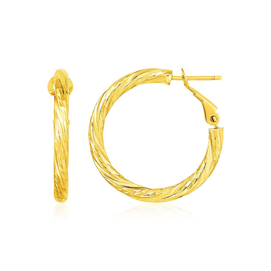 14k Yellow Gold Petite Twisted Round Hoop Earrings(3x20mm)