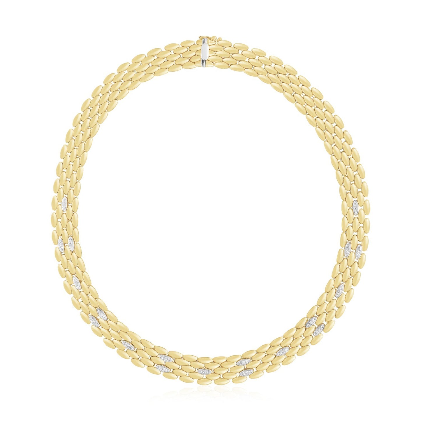 Size: 18'' - 14k Two Tone Gold High Polish Diamond Panther Necklace (12mm)