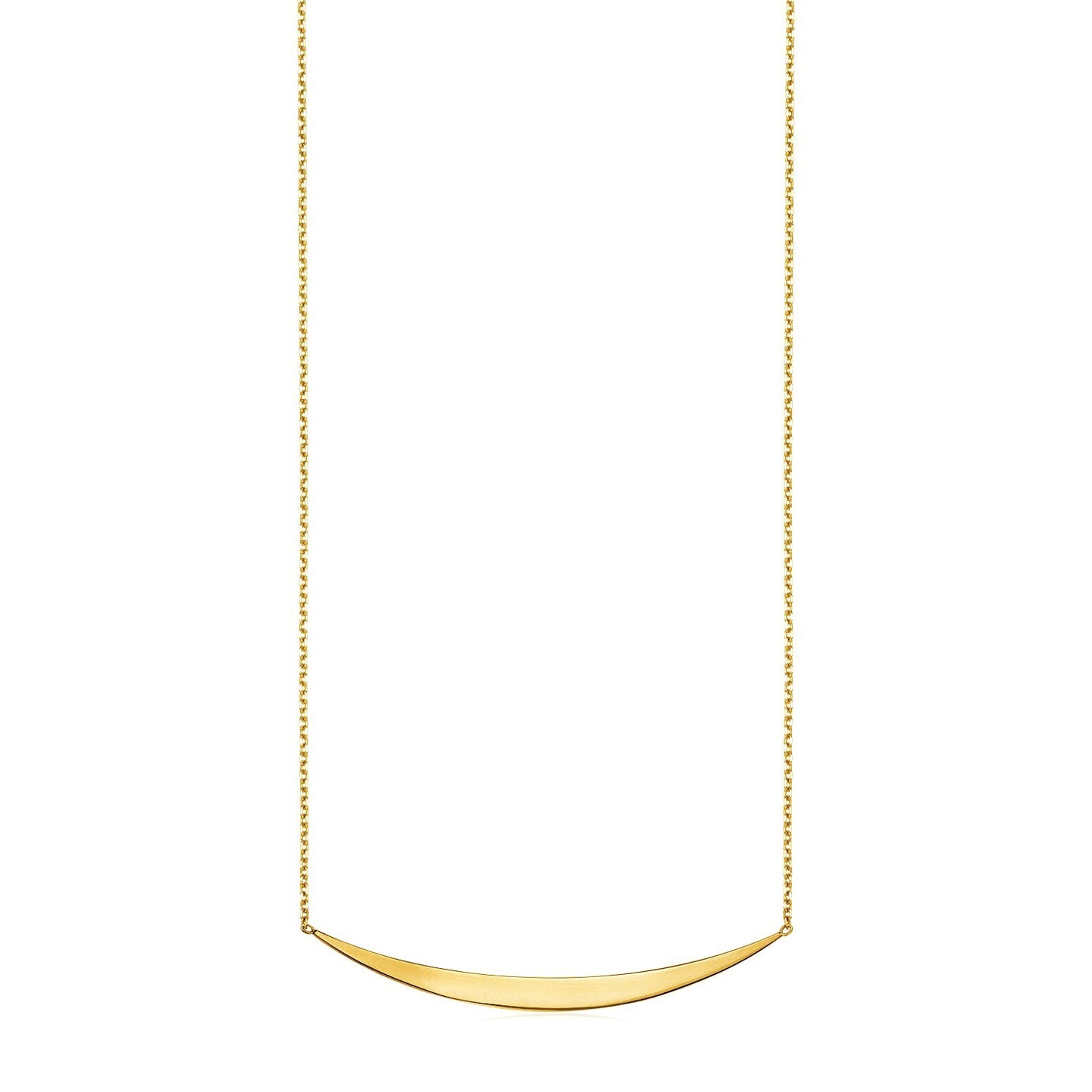 Size: 18'' - 14k Yellow Gold Necklace with Polished Curved Bar Pendant