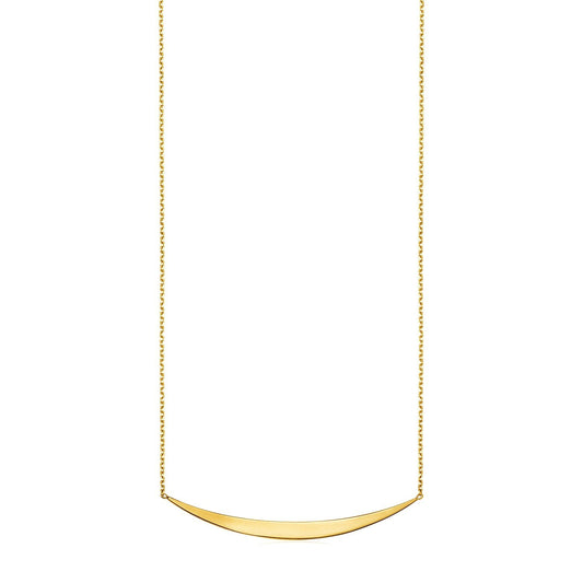 Size: 18'' - 14k Yellow Gold Necklace with Polished Curved Bar Pendant