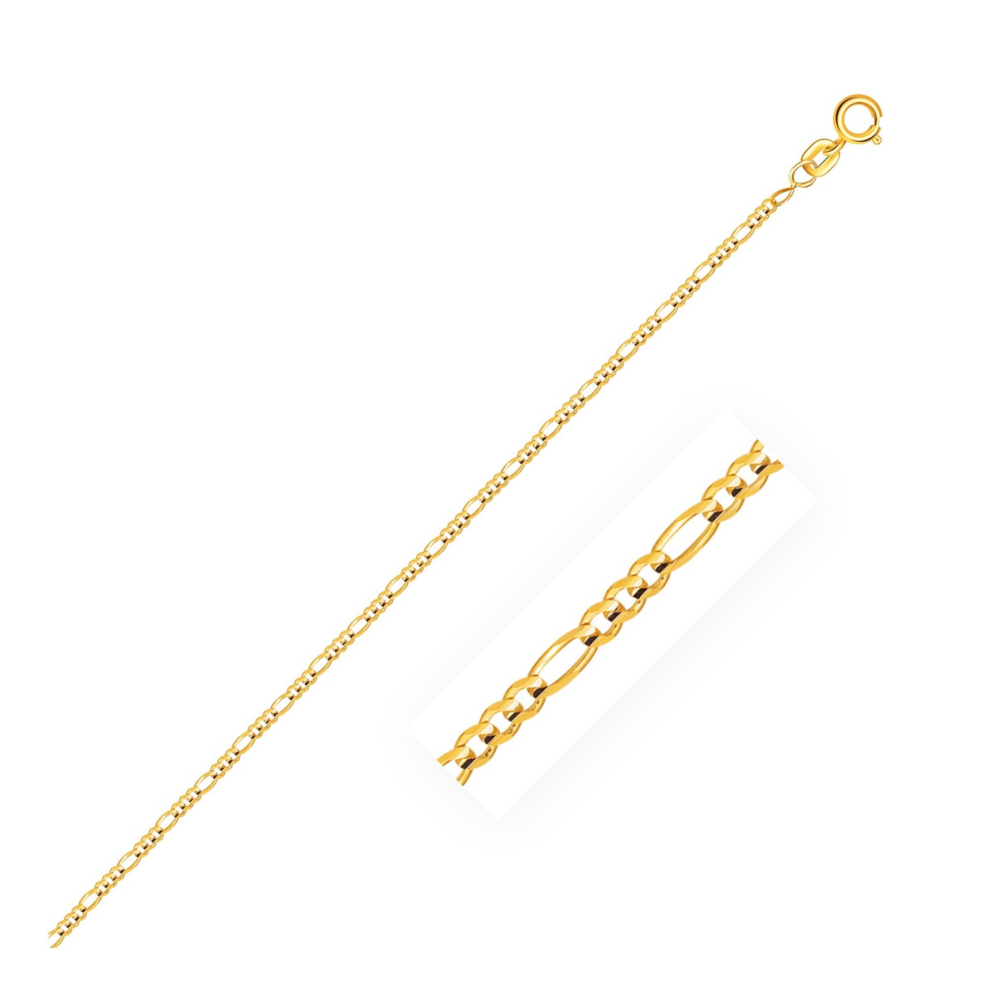 Size: 18'' - 14k Yellow Gold Solid Figaro Chain (1.30 mm)