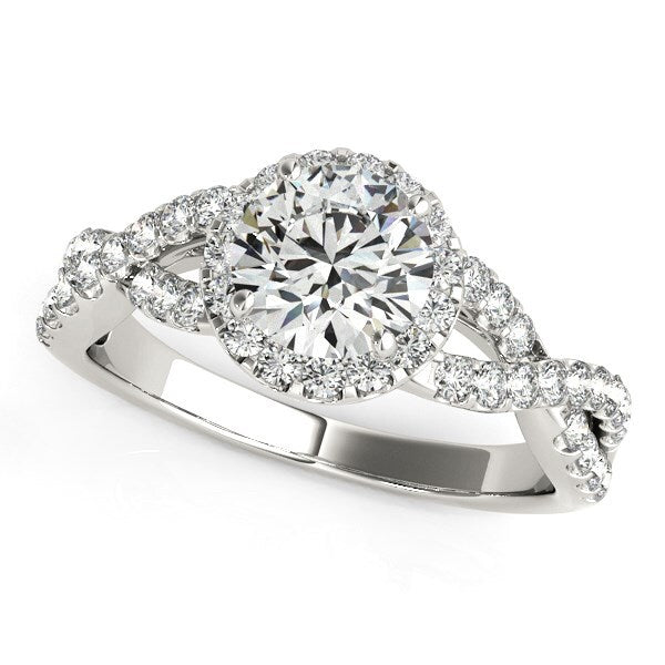 Size: 3 - 14k White Gold Entwined Split Shank Diamond Engagement Ring (1 1/2 cttw)