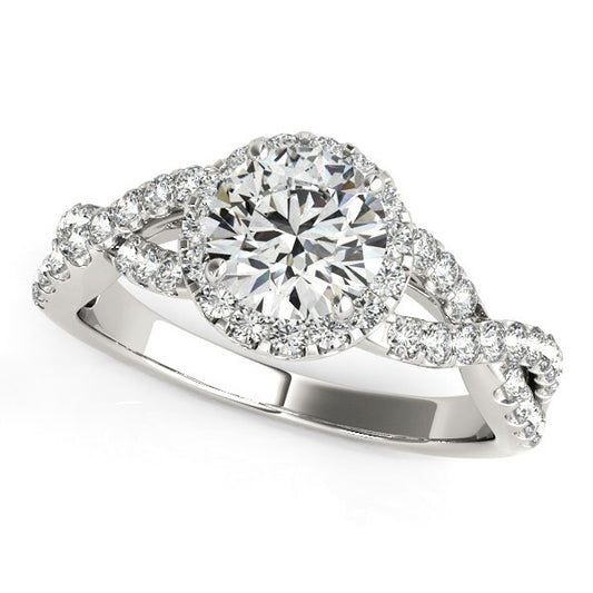 Size: 8.5 - 14k White Gold Entwined Split Shank Diamond Engagement Ring (1 1/2 cttw)