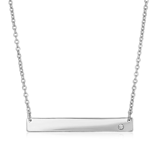 Size: 18'' - Sterling Silver Polished Bar Necklace with Cubic Zirconia