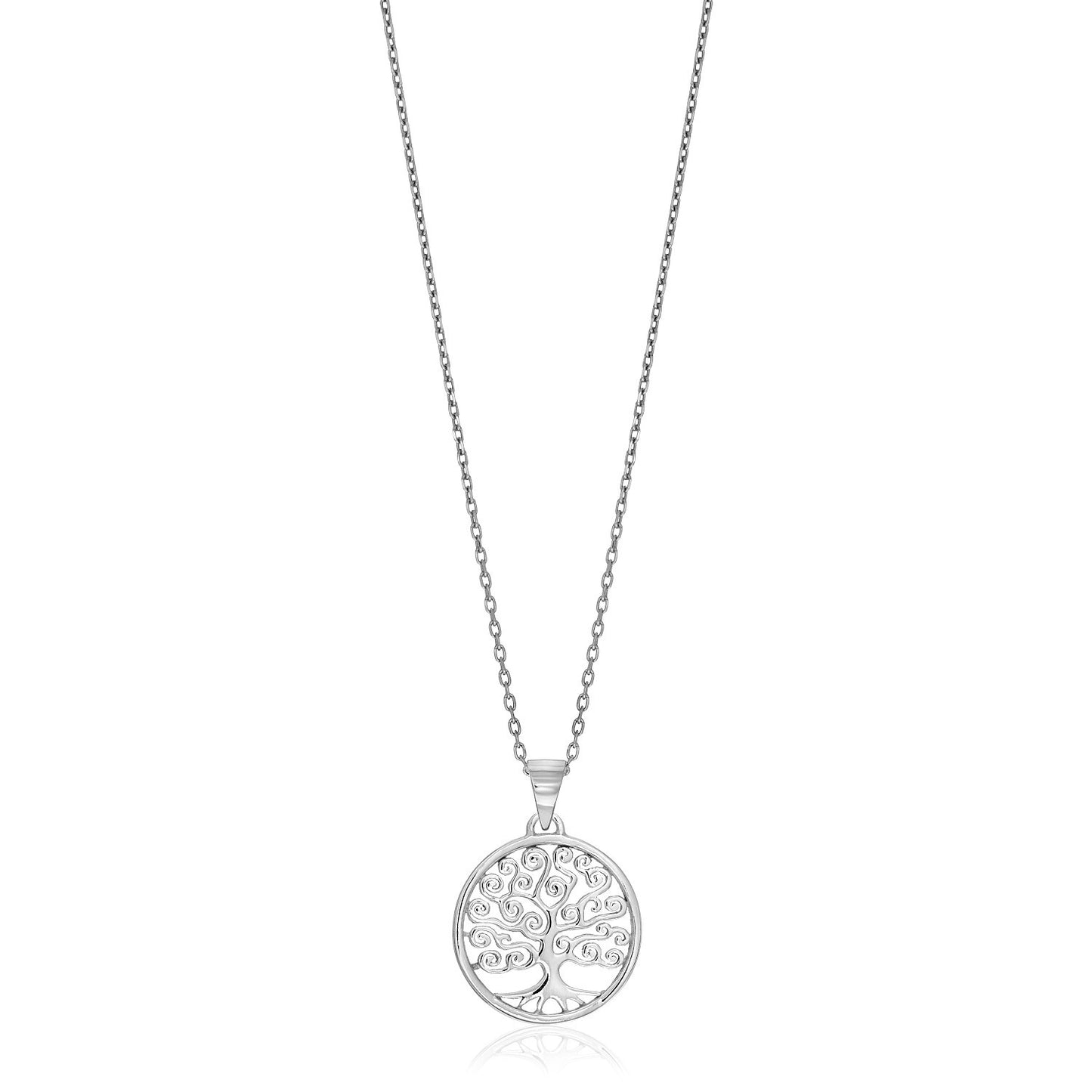 Size: 18'' - Sterling Silver Round Spiral Motif Tree of Life Necklace