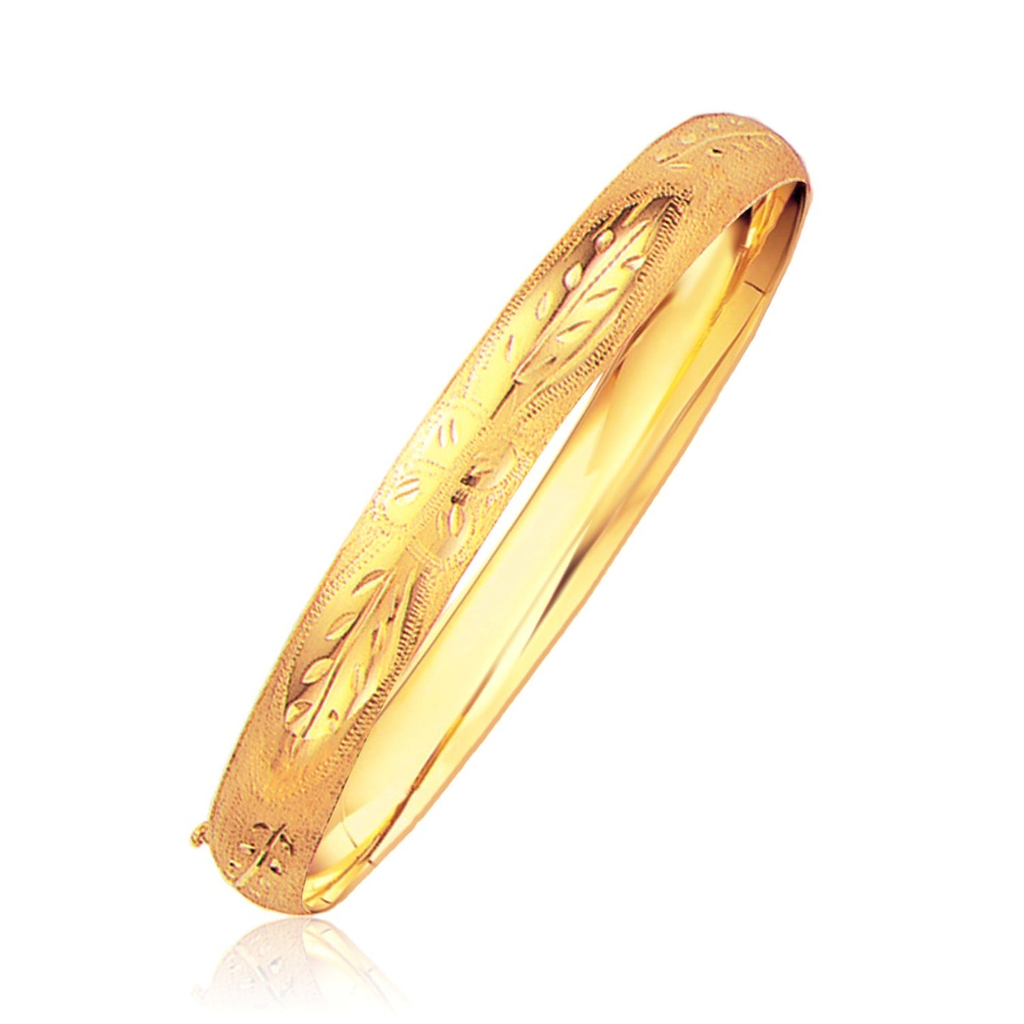 Size: 8'' - Classic Floral Carved Bangle in 14k Yellow Gold (8.0mm)