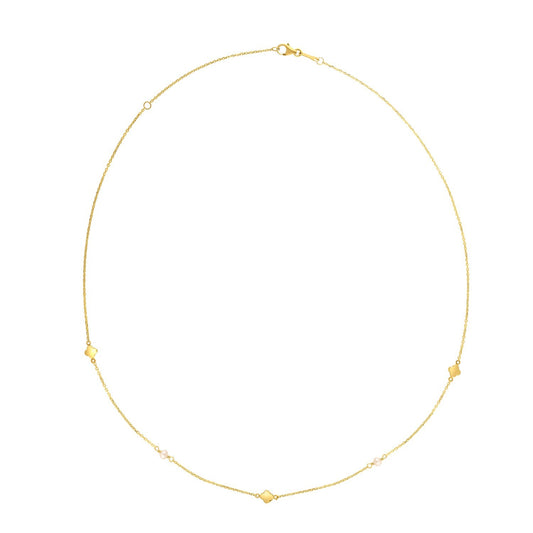 Size: 18 - 14k Yellow Gold Pearl Clover Necklace