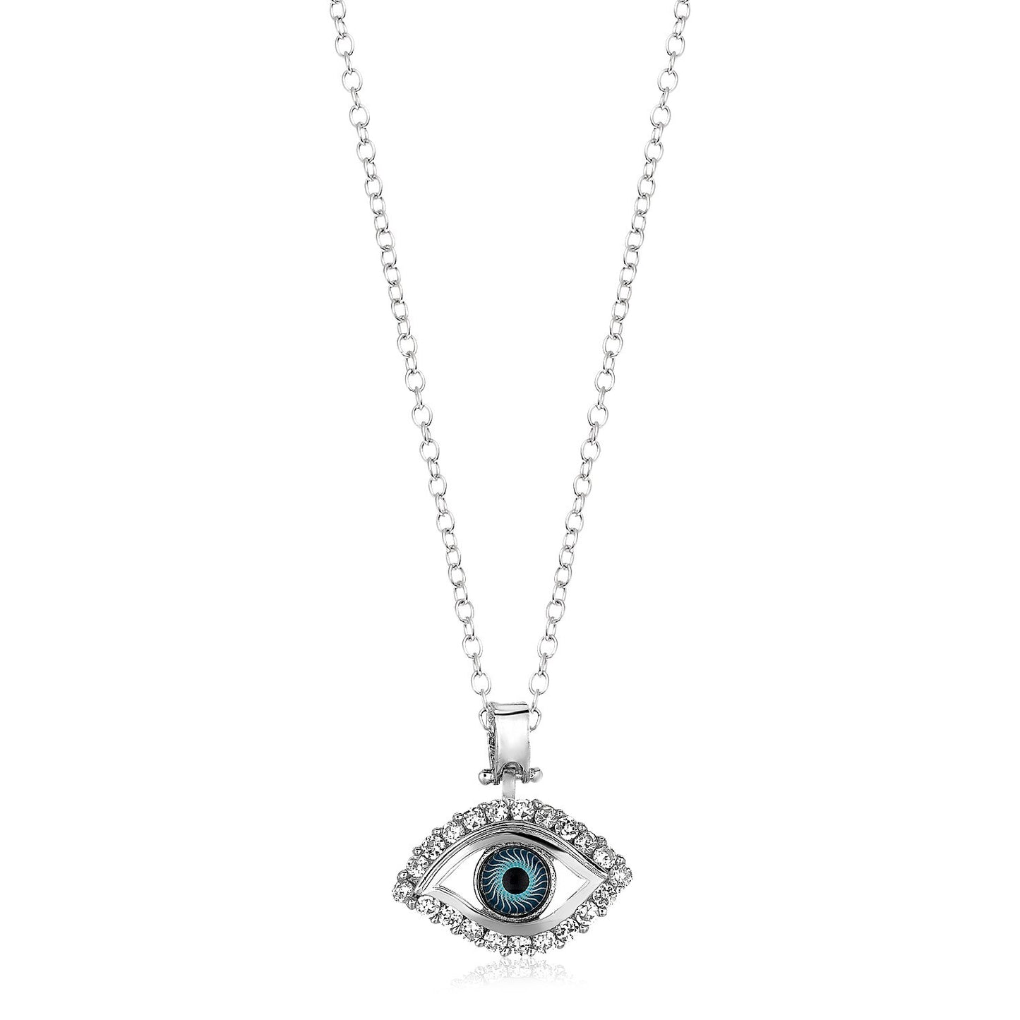 Size: 18 - Sterling Silver Evil Eye Pendant with Cubic Zirconias