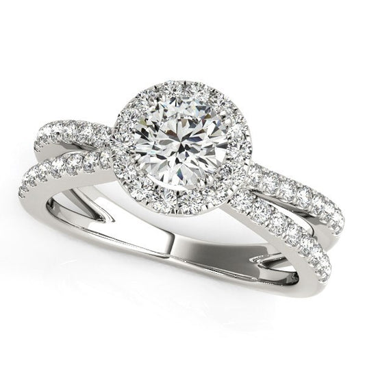 Size: 8.5 - 14k White Gold Diamond Engagement Ring with Split Shank Design (1 1/2 cttw)