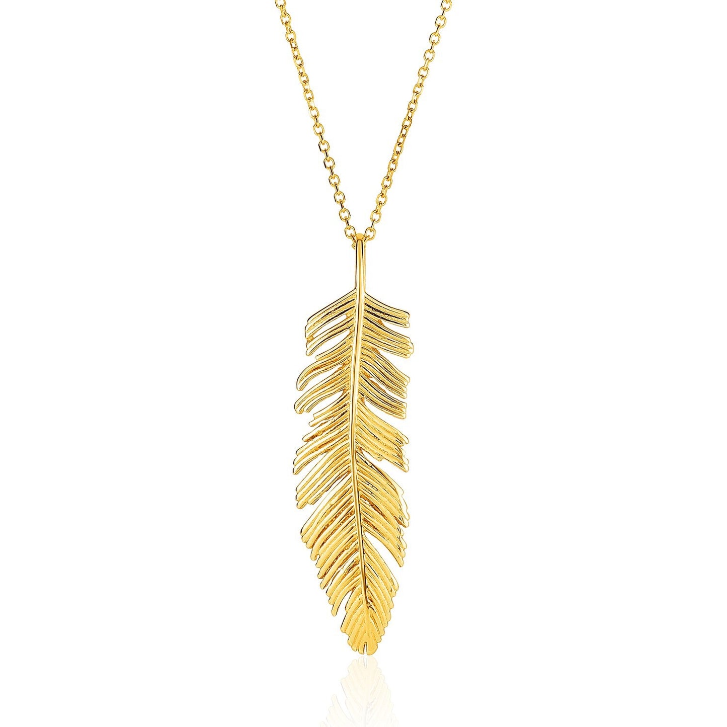 Size: 18 - 14k Yellow Gold with Textured Feather Pendant