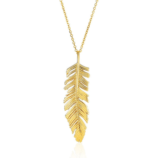 Size: 18 - 14k Yellow Gold with Textured Feather Pendant