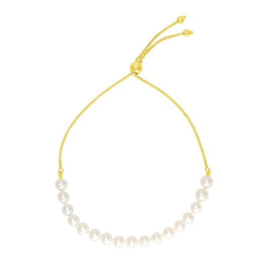 Size: 9.25'' - 14k Yellow Gold Adjustable Friendship Bracelet with Pearls