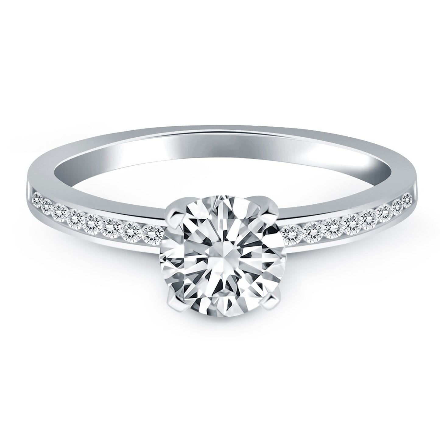 Size: 4.5 - 14k White Gold Engagement Ring Mounting with Diamond Channel Set Band