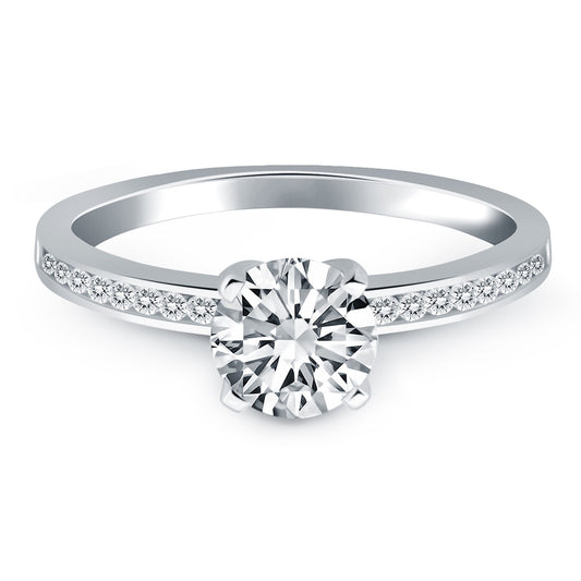 Size: 4.5 - 14k White Gold Engagement Ring Mounting with Diamond Channel Set Band