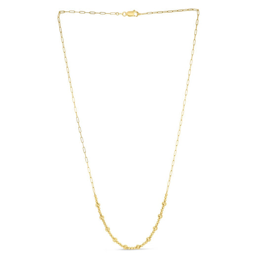 Size: 18 - 14k Yellow Gold Bead Paperclip Necklace