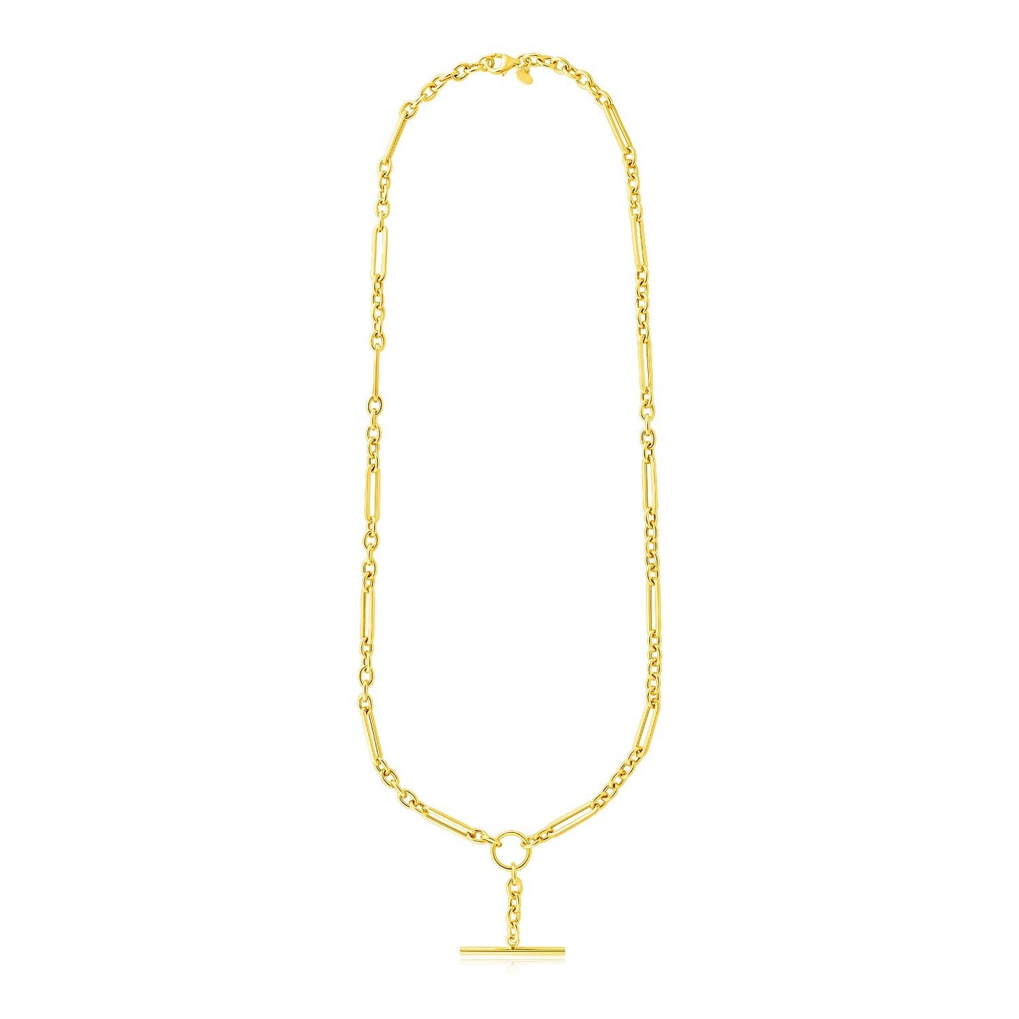 Size: 18'' - 14k Yellow Gold Alternating Oval and Round Chain Necklace with Toggle