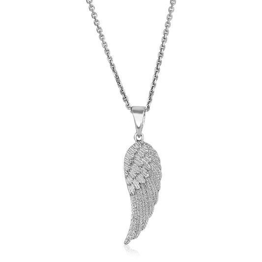 Size: 18 - Sterling Silver with Large Textured Angel Wing Pendant