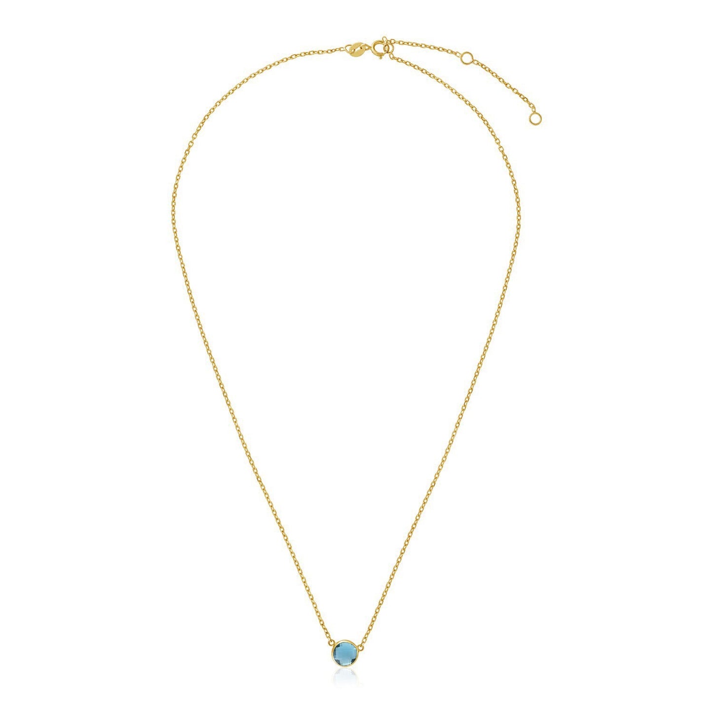 Size: 17'' - 14k Yellow Gold 17 inch Necklace with Round Blue Topaz