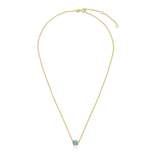 Size: 17'' - 14k Yellow Gold 17 inch Necklace with Round Blue Topaz