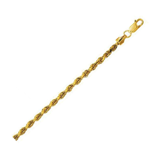 Size: 20 - 14K Yellow Gold Hollow Diamond Cut Rope Chain (3.20 mm)