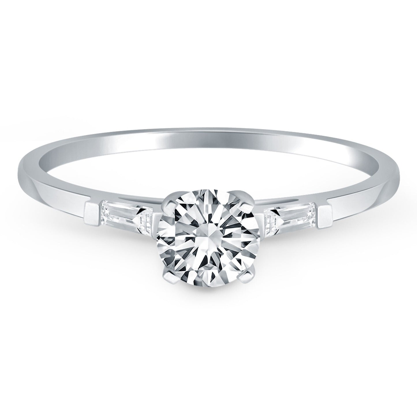 Size: 4.5 - 14k White Gold Tapered Baguette Diamond Engagement Ring Mounting