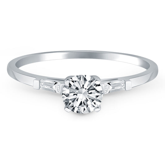 Size: 5 - 14k White Gold Tapered Baguette Diamond Engagement Ring Mounting