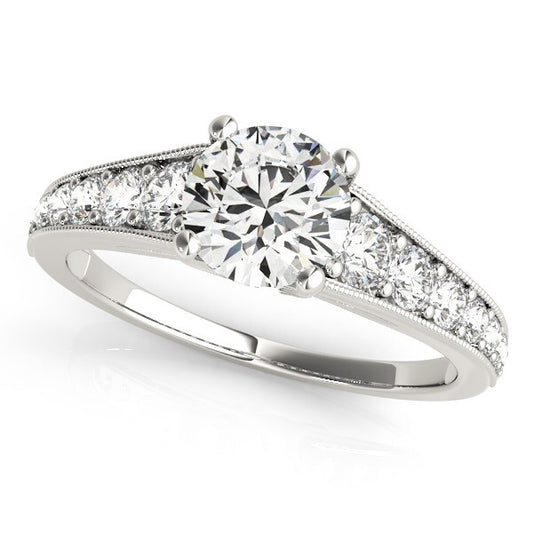 Size: 4 - 14k White Gold Antique Tapered Shank Diamond Engagement Ring (1 3/8 cttw)