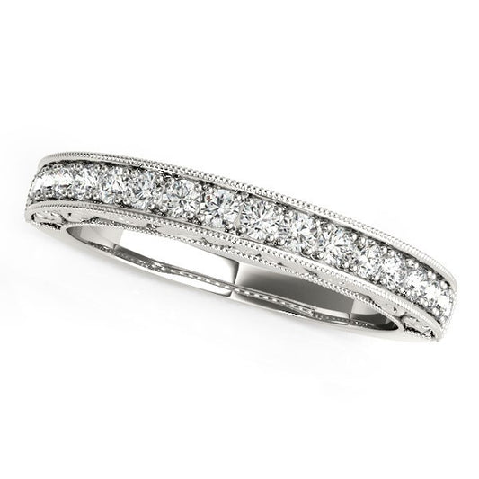 Size: 8.5 - 14k White Gold Antique Prong Set Diamond Wedding Ring (1/3 cttw)