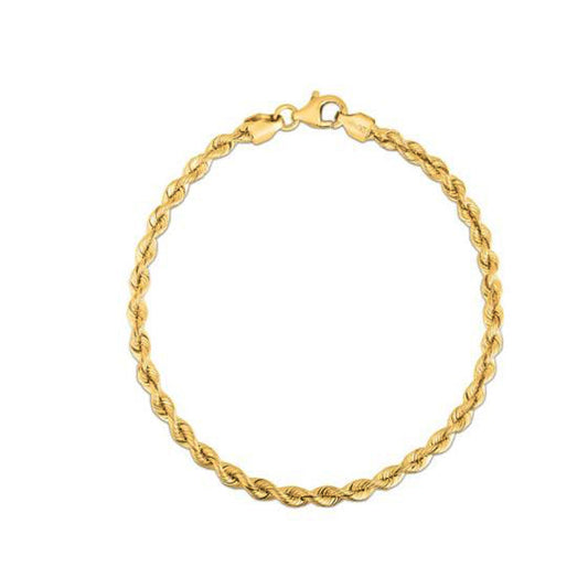 Size: 8 - Silk Rope Chain Bracelet in 14k Yellow Gold (3.0 mm)