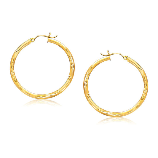 14k Yellow Gold Fancy Diamond Cut Hoop Earrings (3x35mm)