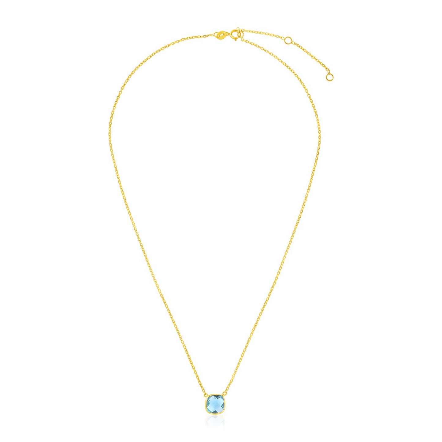 Size: 17'' - 14k Yellow Gold 17 inch Necklace with Cushion Blue Topaz