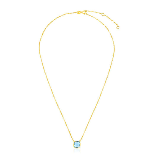 Size: 17'' - 14k Yellow Gold 17 inch Necklace with Cushion Blue Topaz