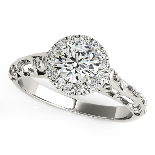 Size: 3 - 14k White Gold Halo Antique Style Round Diamond Engagement Ring (5/8 cttw)