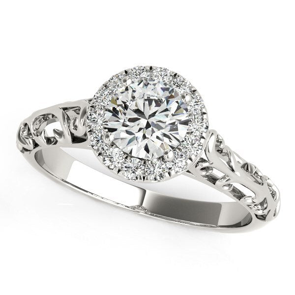 Size: 8.5 - 14k White Gold Halo Antique Style Round Diamond Engagement Ring (5/8 cttw)