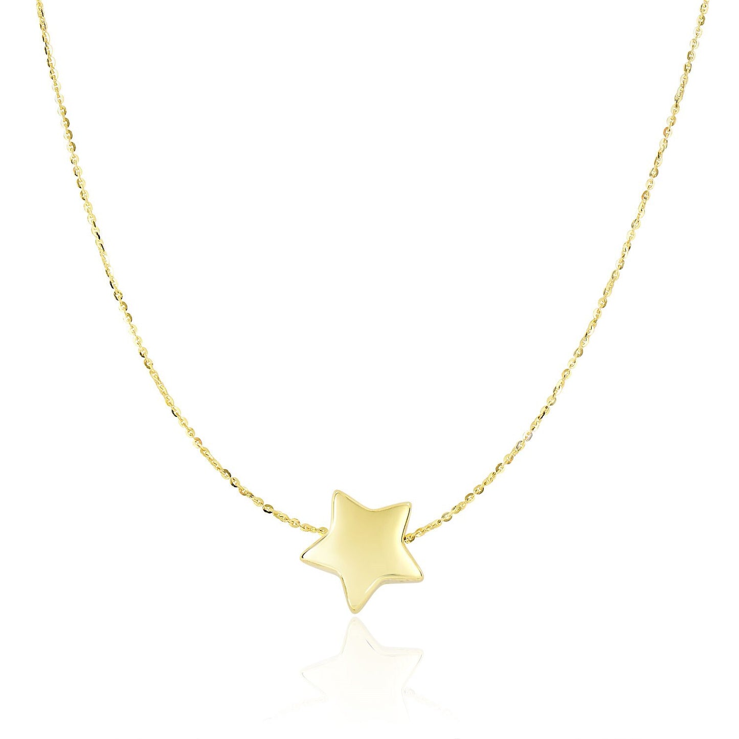 Size: 18'' - 14k Yellow Gold Necklace with Shiny Puffed Sliding Star Charm