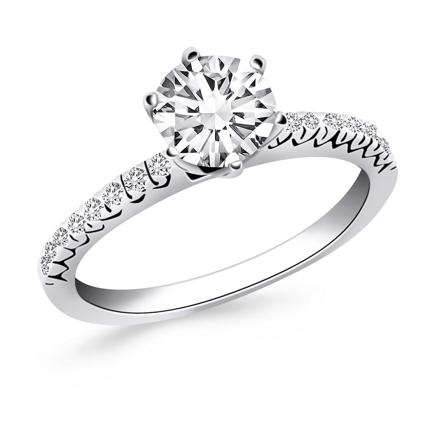 Size: 4.5 - 14k White Gold Engagement Ring Mounting with Fishtail Diamond Accents